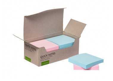 Bloc de notas adhesivas quita y pon q-connect 76x76 mm 100% papel reciclado colores pasteles en caja de carton