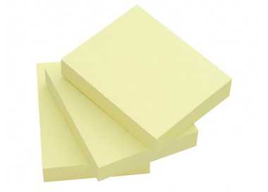 Bloc de notas adhesivas quita y pon q-connect 38x51 mm 100% papel reciclado amarillo en caja de carton