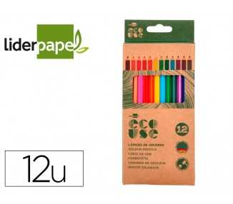Lapices de colores liderpapel ecouse caja de 12 unidades colores surtidos con certificado fsc