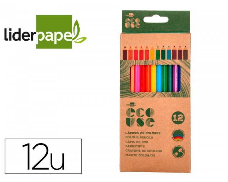 Lapices de colores liderpapel ecouse caja de 12 unidades colores surtidos con certificado fsc