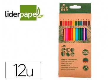Lapices de colores liderpapel ecouse caja de 12 unidades colores surtidos con certificado fsc