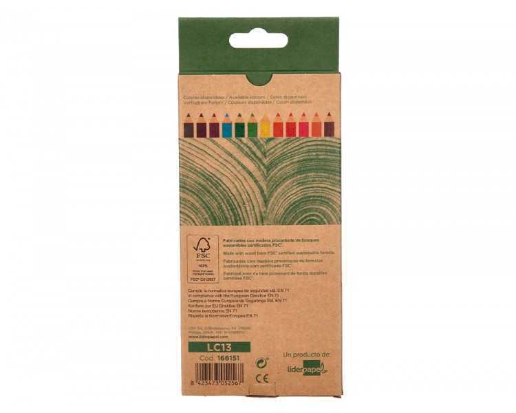 Lapices de colores liderpapel ecouse caja de 12 unidades colores surtidos con certificado fsc