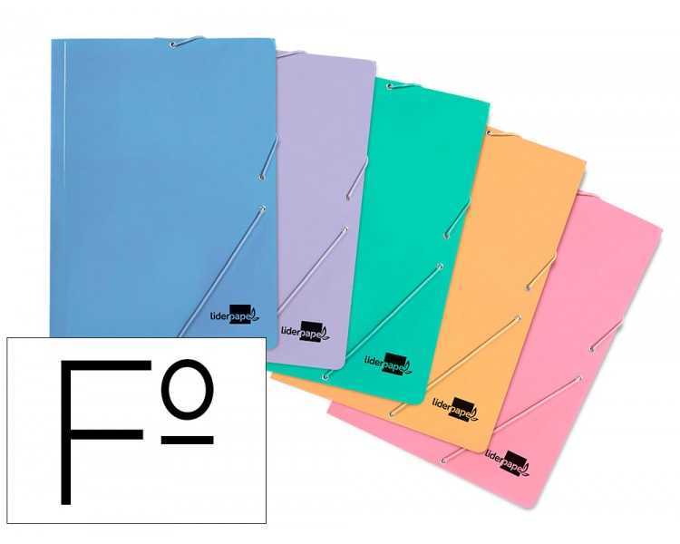 Carpeta liderpapel gomas folio 3 solapas carton plastificado colores pasteles surtidos
