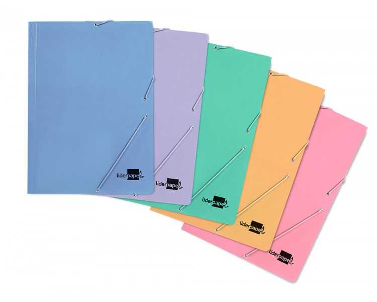 Carpeta liderpapel gomas folio 3 solapas carton plastificado colores pasteles surtidos