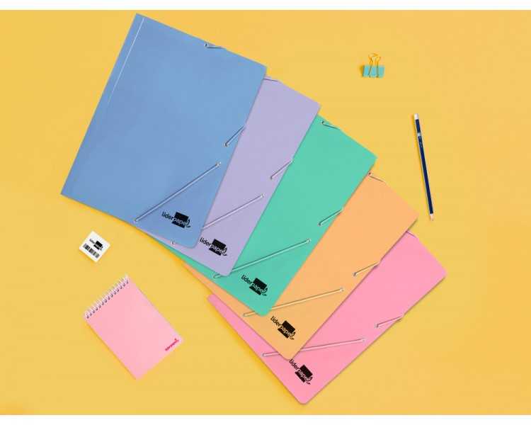 Carpeta liderpapel gomas folio 3 solapas carton plastificado colores pasteles surtidos
