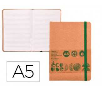 Libreta liderpapel ecouse 100% reciclada a5 96 hojas 70g/m2 horizontal con gomilla y marca paginas