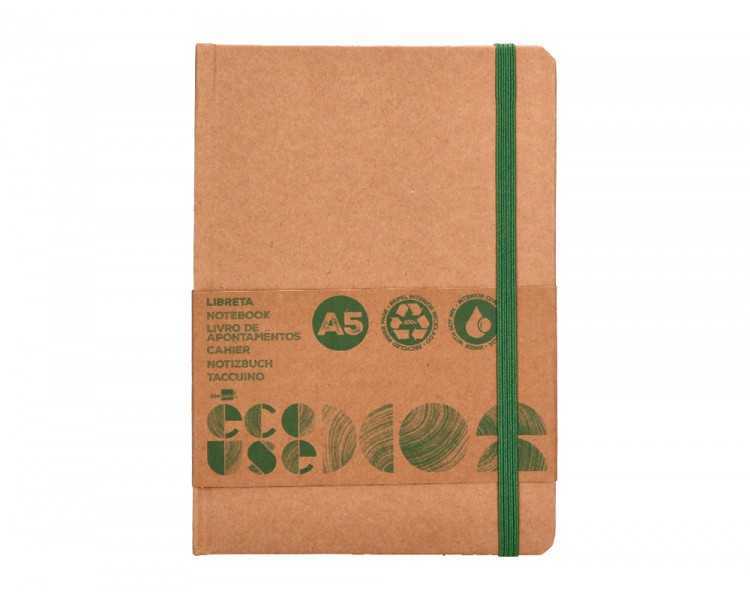 Libreta liderpapel ecouse 100% reciclada a5 96 hojas 70g/m2 horizontal con gomilla y marca paginas