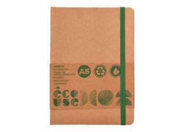 Libreta liderpapel ecouse 100% reciclada a5 96 hojas 70g/m2 horizontal con gomilla y marca paginas