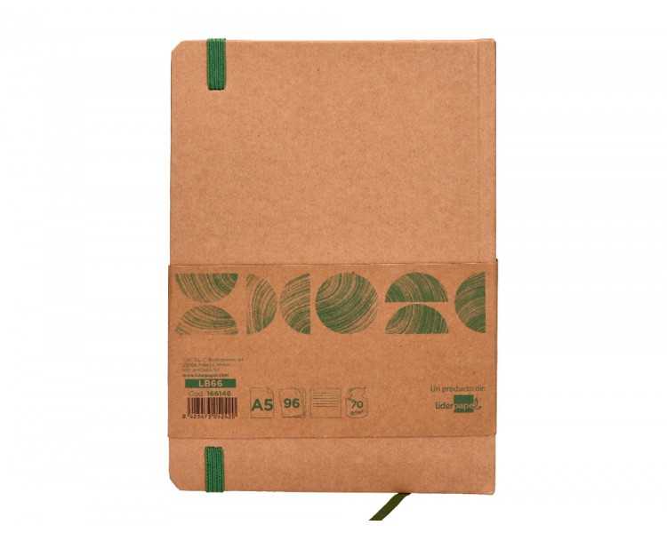 Libreta liderpapel ecouse 100% reciclada a5 96 hojas 70g/m2 horizontal con gomilla y marca paginas