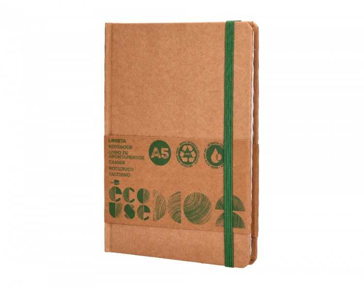 Libreta liderpapel ecouse 100% reciclada a5 96 hojas 70g/m2 horizontal con gomilla y marca paginas