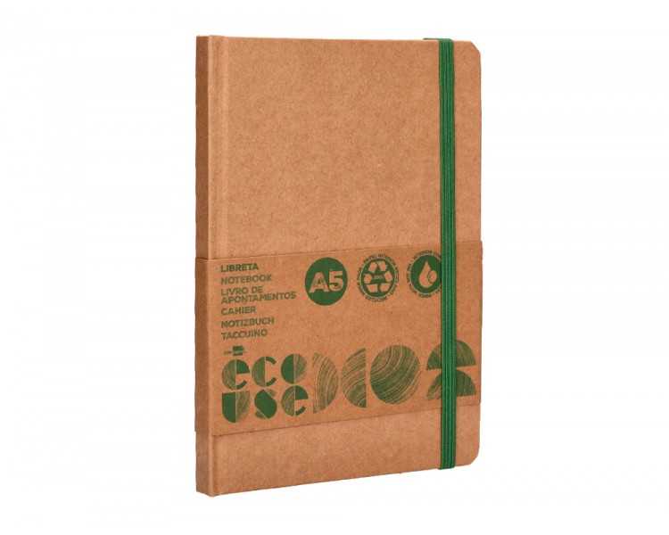 Libreta liderpapel ecouse 100% reciclada a5 96 hojas 70g/m2 horizontal con gomilla y marca paginas