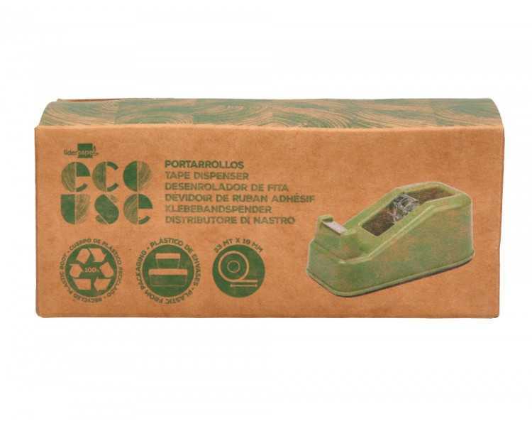 Portarrollo sobremesa liderpapel ecouse 100% plastico reciclado para cinta de 33 mt color verde