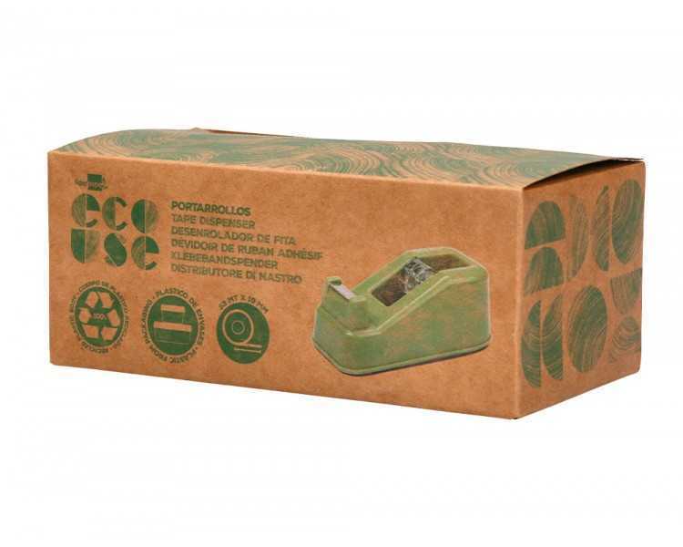 Portarrollo sobremesa liderpapel ecouse 100% plastico reciclado para cinta de 33 mt color verde