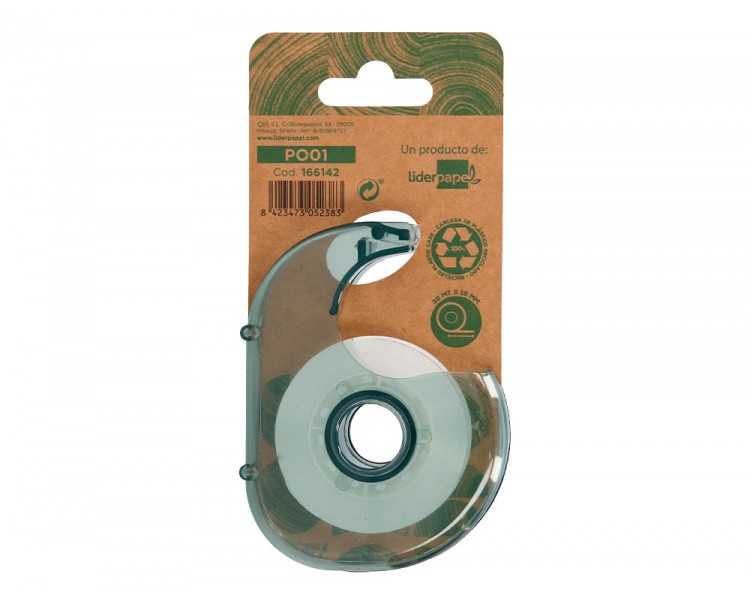 Miniportarrollo liderpapel ecouse 100% plastico reciclado para cinta de 33 mt x 19 mm