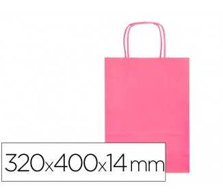 Bolsa papel q-connect celulosa rosa l con asa retorcida 320x400x14 mm