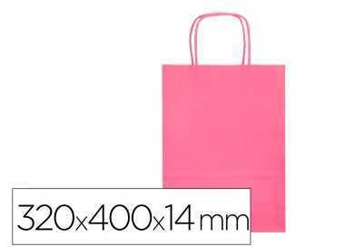 Bolsa papel q-connect celulosa rosa l con asa retorcida 320x400x14 mm