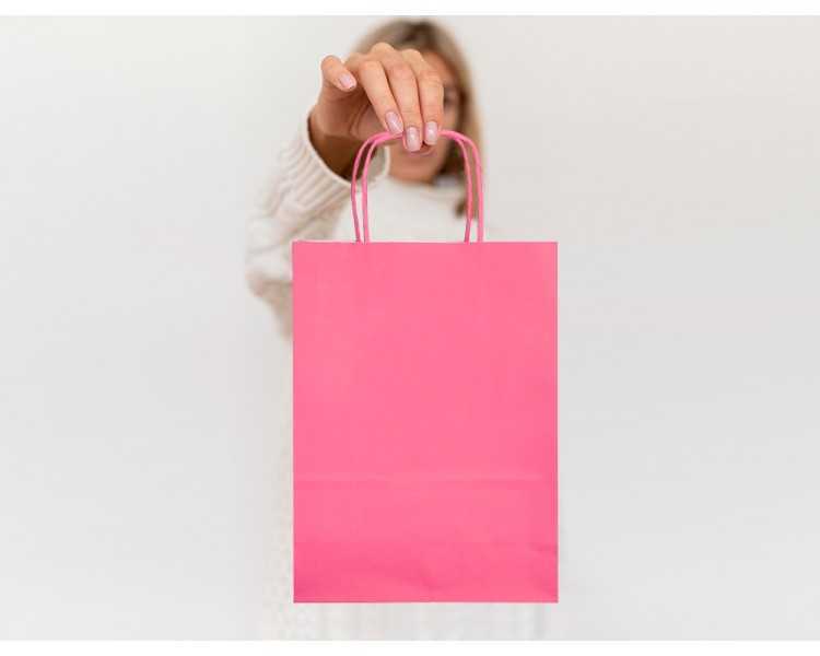 Bolsa papel q-connect celulosa rosa l con asa retorcida 320x400x14 mm