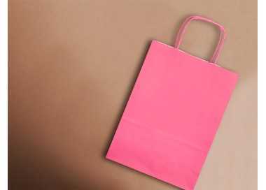 Bolsa papel q-connect celulosa rosa l con asa retorcida 320x400x14 mm