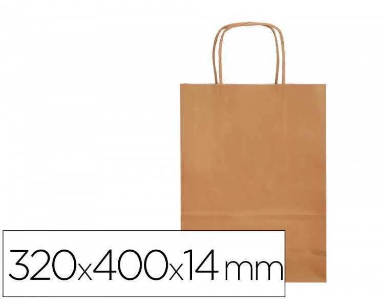 Bolsa papel q-connect celulosa natural liso l con asa retorcida 320x400x14 mm