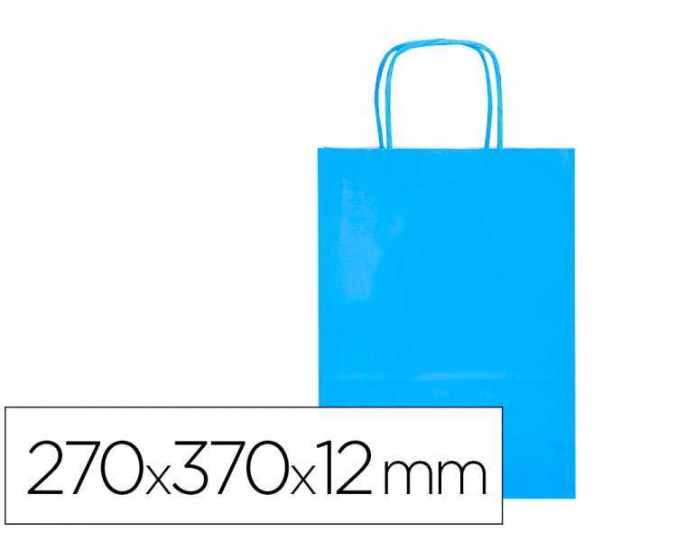 Bolsa papel q-connect celulosa celeste m con asa retorcida 270x370x12 mm