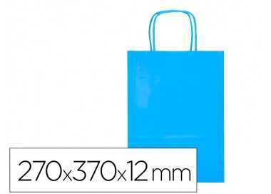 Bolsa papel q-connect celulosa celeste m con asa retorcida 270x370x12 mm