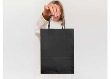 Bolsa papel q-connect celulosa negro m con asa retorcida 270x370x12 mm Bolsa papel q-connect celulosa negro m con asa retorcida 270x370x12 mm