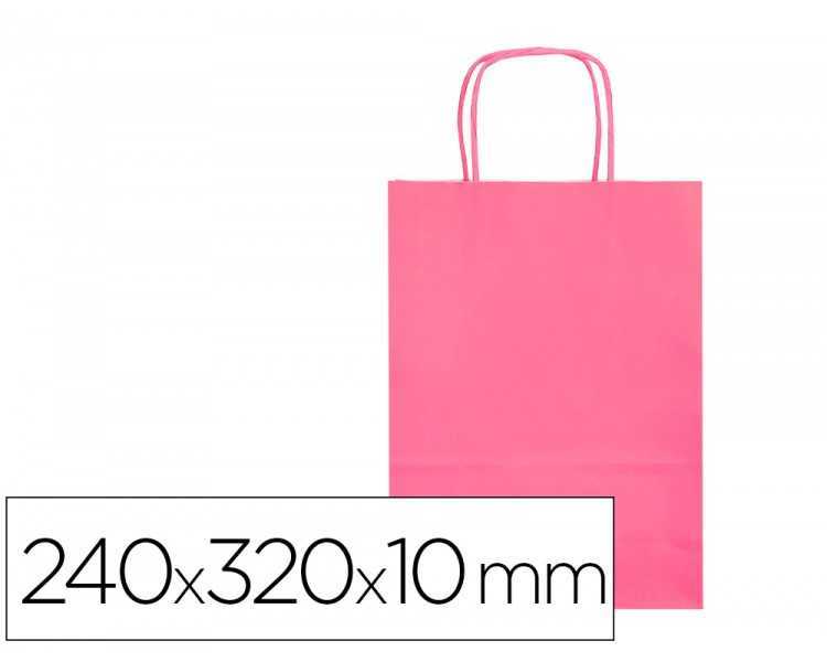 Bolsa papel q-connect celulosa rosa s con asa retorcida 240x320x10 mm