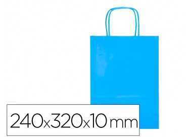 Bolsa papel q-connect celulosa celeste s con asa retorcida 240x320x10 mm
