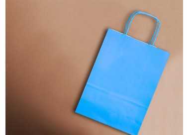 Bolsa papel q-connect celulosa celeste s con asa retorcida 240x320x10 mm Bolsa papel q-connect celulosa celeste s con asa retorcida 240x320x10 mm