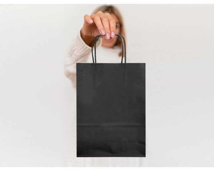 Bolsa papel q-connect celulosa negro s con asa retorcida 240x320x10 mm