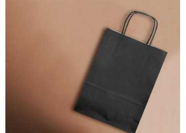 Bolsa papel q-connect celulosa negro s con asa retorcida 240x320x10 mm Bolsa papel q-connect celulosa negro s con asa retorcida 240x320x10 mm