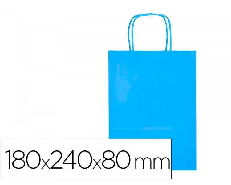 Bolsa papel q-connect celulosa celeste xs con asa retorcida 180x240x80 mm