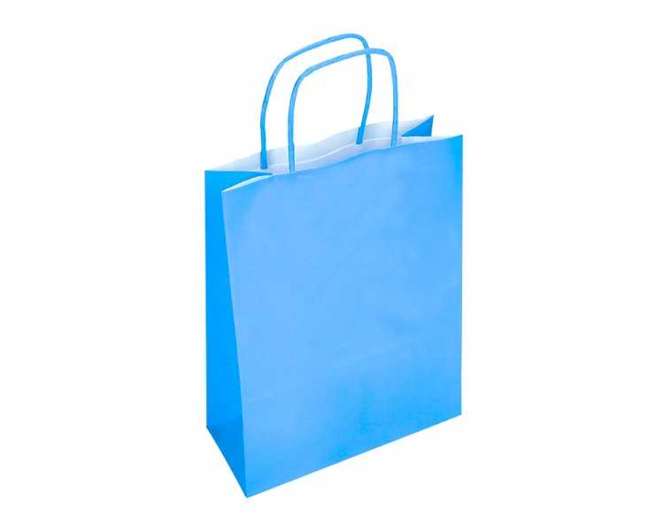 Bolsa papel q-connect celulosa celeste xs con asa retorcida 180x240x80 mm