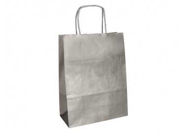 Bolsa papel q-connect kraft plata xs con asa retorcida 180x240x80 mm Bolsa papel q-connect kraft plata xs con asa retorcida 180x240x80 mm