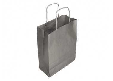 Bolsa papel q-connect kraft plata xs con asa retorcida 180x240x80 mm Bolsa papel q-connect kraft plata xs con asa retorcida 180x240x80 mm