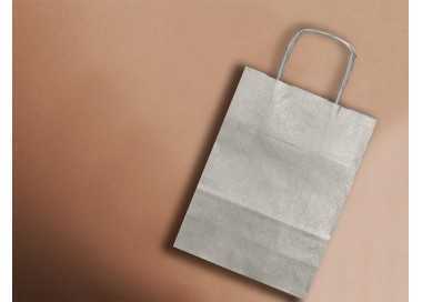 Bolsa papel q-connect kraft plata xs con asa retorcida 180x240x80 mm Bolsa papel q-connect kraft plata xs con asa retorcida 180x240x80 mm