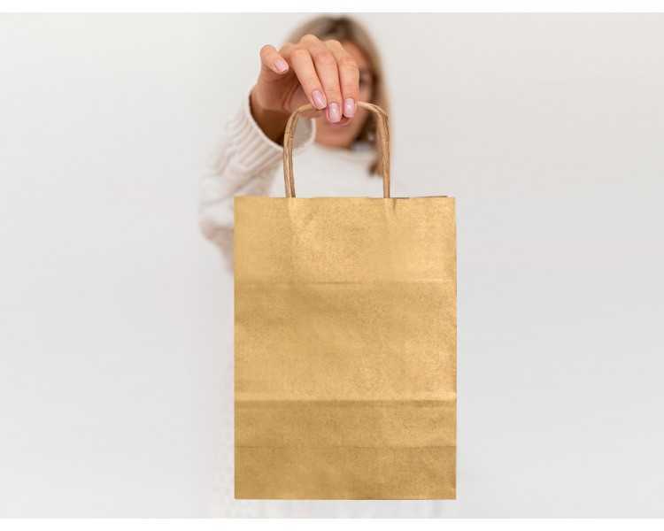 Bolsa papel q-connect kraft oro xs con asa retorcida 180x240x80 mm