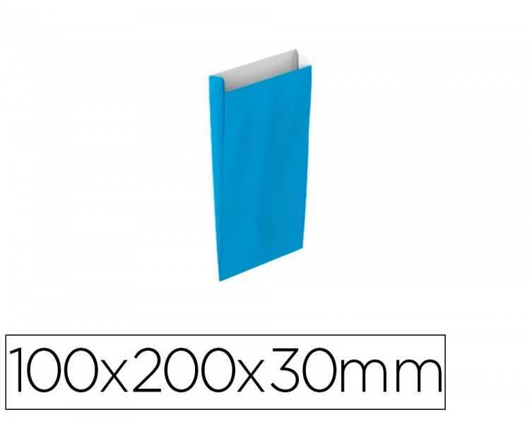 Sobre papel basika celulosa celeste con fuelle xxs 100x200x30 mm paquete de 25 unidades
