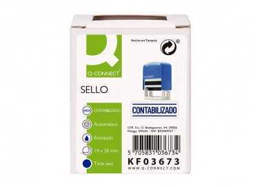 Sello entintado automatico q-connect contabilizado almohadilla 14x38 mm color azul Sello entintado automatico q-connect contabilizado almohadilla 14x38 mm color azul