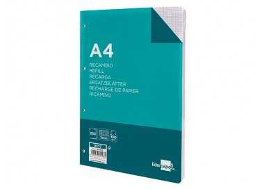 Recambio liderpapel a4 100 hojas 100g/m2 cuadro 3mm con margen 4 taladros Recambio liderpapel a4 100 hojas 100g/m2 cuadro 3mm con margen 4 taladros