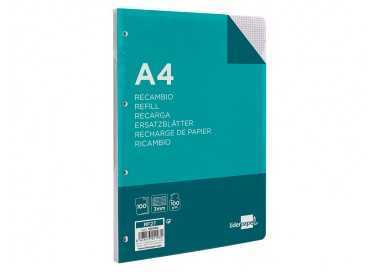 Recambio liderpapel a4 100 hojas 100g/m2 cuadro 3mm con margen 4 taladros Recambio liderpapel a4 100 hojas 100g/m2 cuadro 3mm con margen 4 taladros