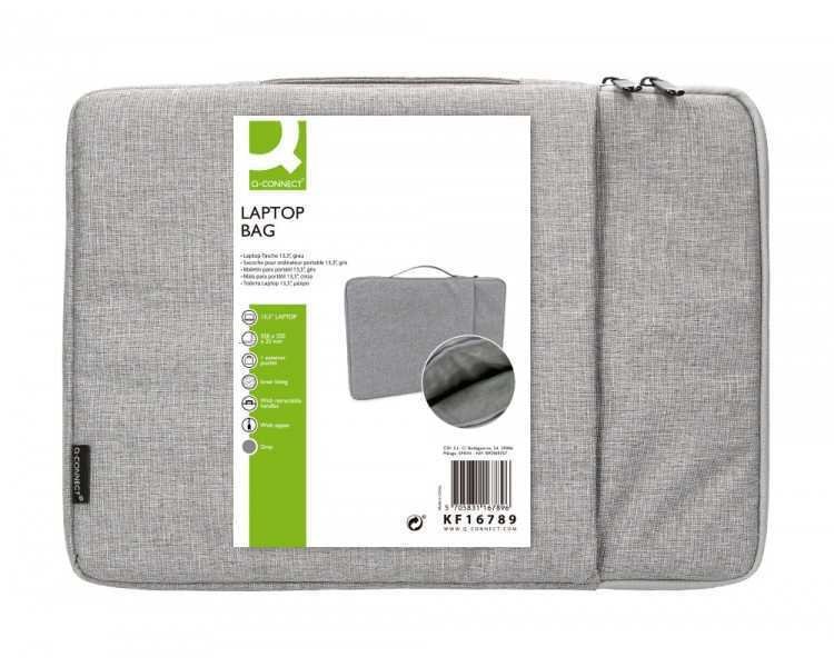 Funda para portatil q-connect 13,3/' con asa 1 bolsillo exterior con cremallera color gris 350x250x25 mm