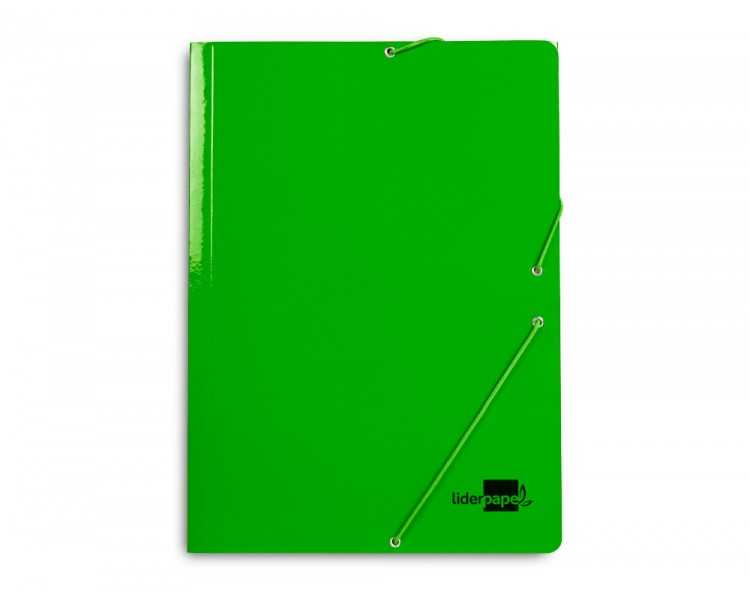 Carpeta liderpapel gomas folio 3 solapas carton plastificado color verde