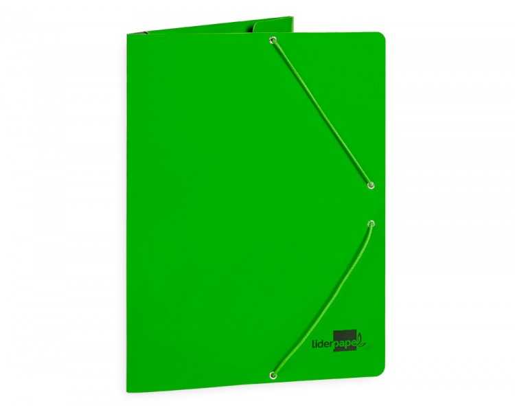 Carpeta liderpapel gomas folio 3 solapas carton plastificado color verde