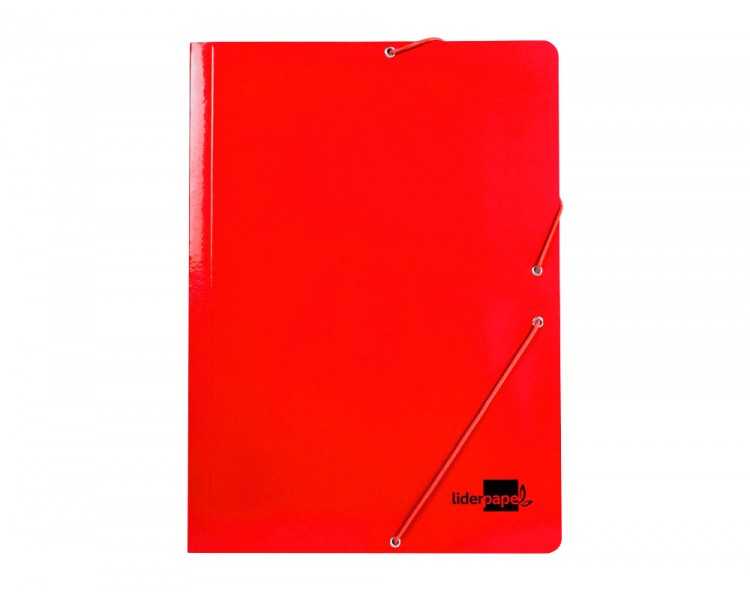 Carpeta liderpapel gomas folio 3 solapas carton plastificado color rojo