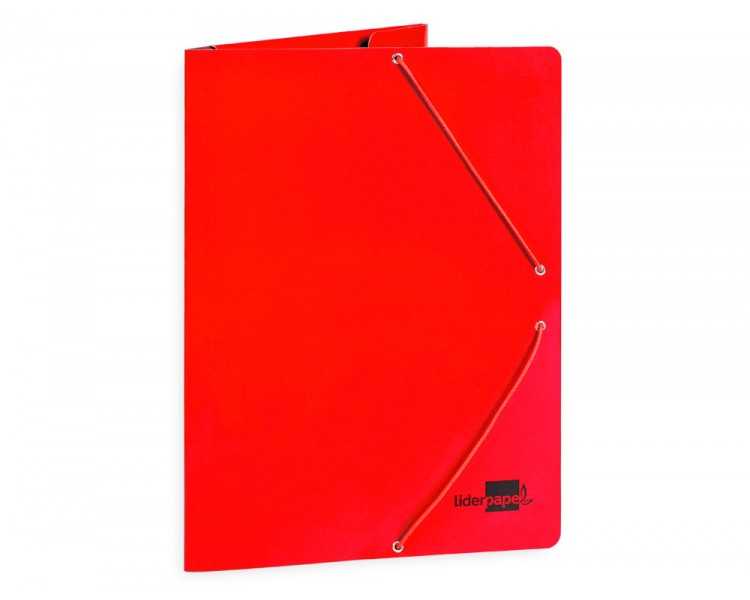 Carpeta liderpapel gomas folio 3 solapas carton plastificado color rojo