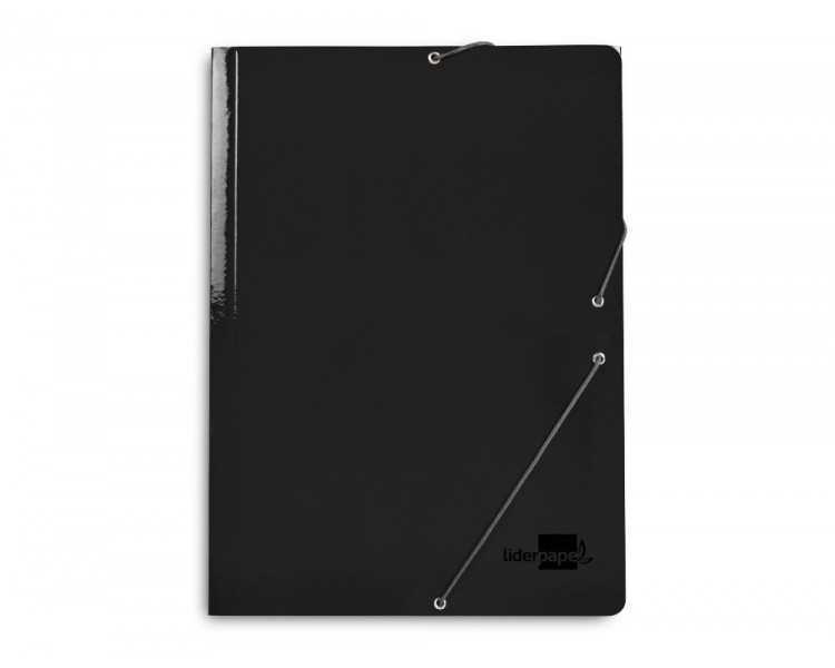 Carpeta liderpapel gomas folio 3 solapas carton plastificado color negro