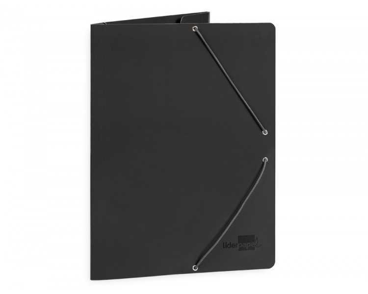 Carpeta liderpapel gomas folio 3 solapas carton plastificado color negro