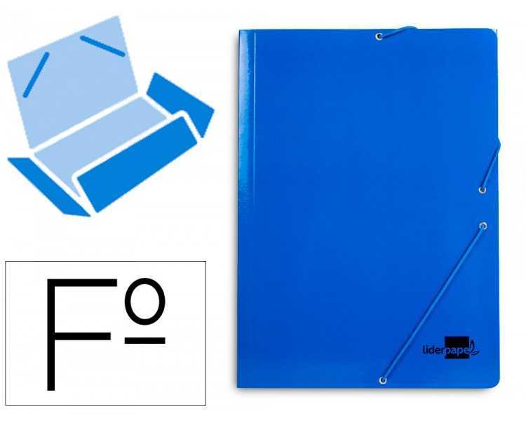 Carpeta liderpapel gomas folio 3 solapas carton plastificado color azul