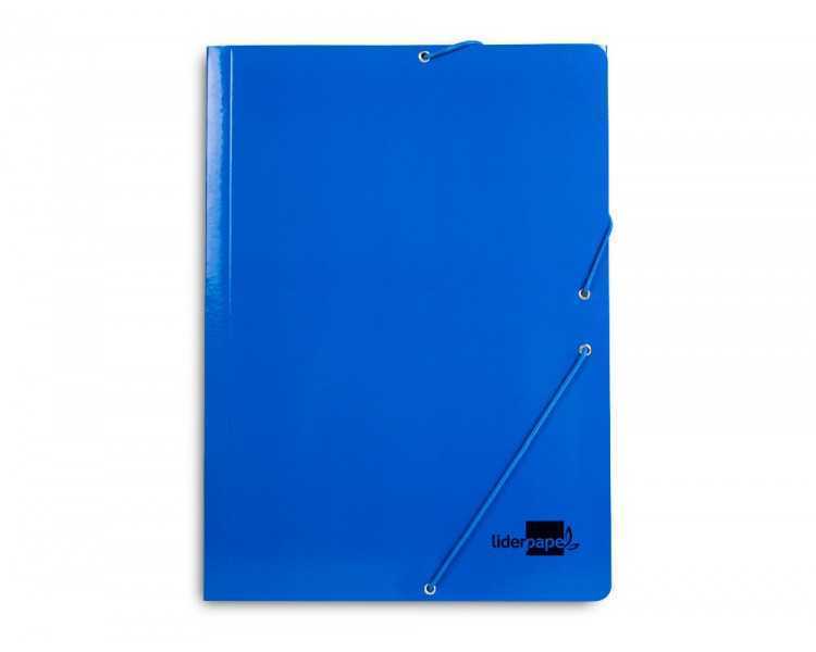 Carpeta liderpapel gomas folio 3 solapas carton plastificado color azul